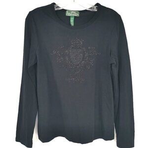 Lauren Ralph Lauren Women's M Black Bling Long Top